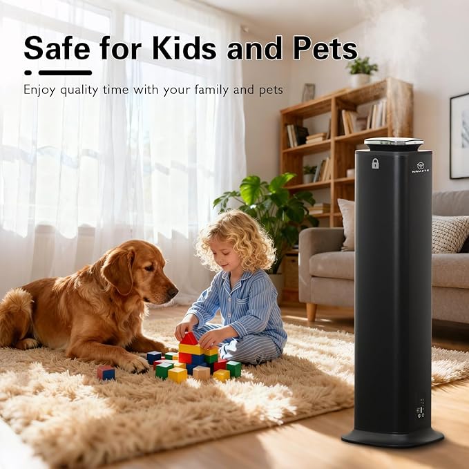 Tower HVAC Scent Diffuser | 4000 Sq. Ft Coverage | 800ml Essential Oil Waterless Diffuser | Large Capacity Luxury Hotel Diffusers | App & Touch Control for Two-Story Home, Open Area - Black