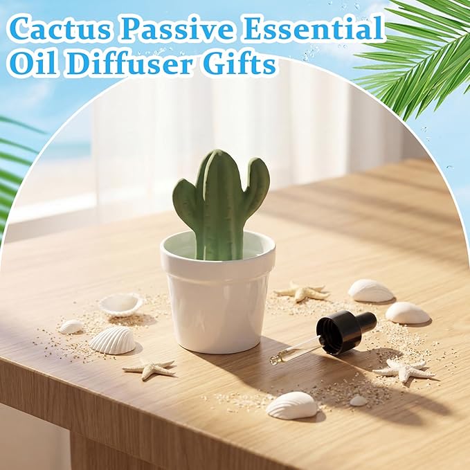 Honeydak Cactus Passive Essential Oil Diffuser Gifts, Summer Cactus Decor Ceramic Diffuser for Home Bedroom Bathroom Office Holiday Summer Decorations
