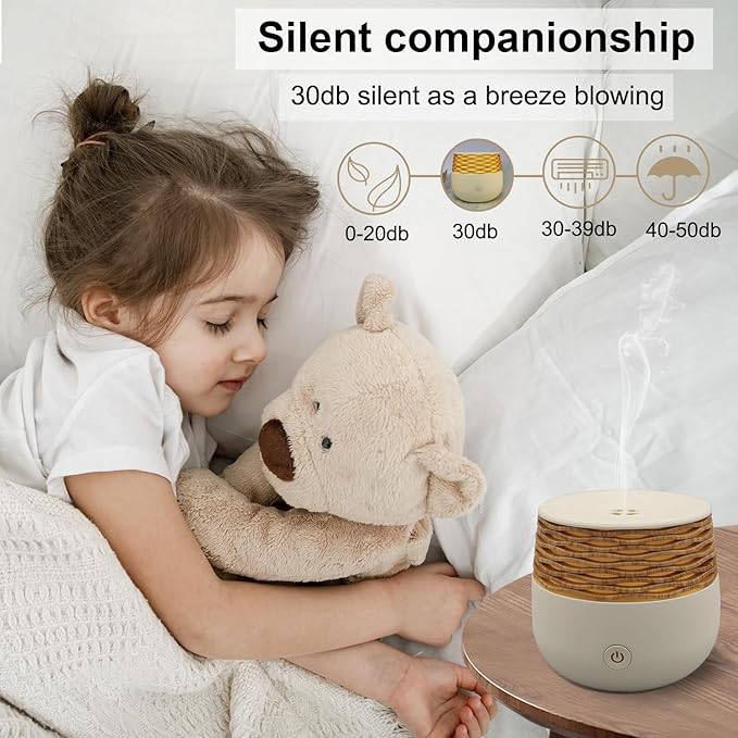 Small Essential Oil Diffusers，30ml Mini Diffuser for Essential Oils，Wood Grain Ultrasonic Diffusers，Fine Mist Waterless Auto-off Night Light Aromatherapy Oil Diffuser for Bedroom Office Gift