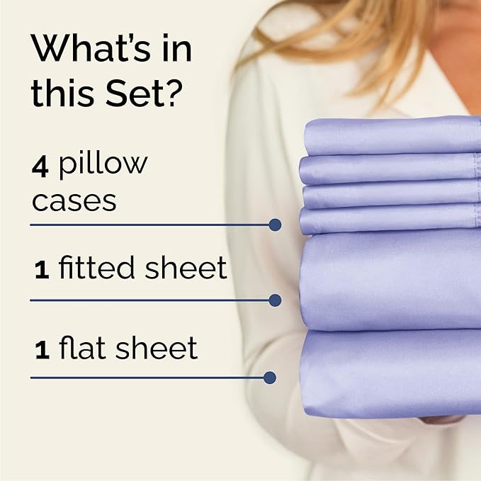 Cal King 6 Piece Sheet Set - Comfy Breathable & Cooling - Hotel Luxury Bedding for Women, Men, Kids, Teens & Children - 1 Flat & 1 Fitted Sheet & 4 Pillowcases w/ Deep Pockets, Wrinkle Free - Lavender