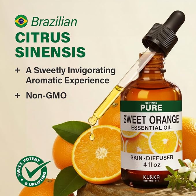 100% Pure Orange Oil - 4 Fl Oz Orange Essential Oil for Hair, Skin, Diffuser, Aromatherapy & DIY Soap Making Scent