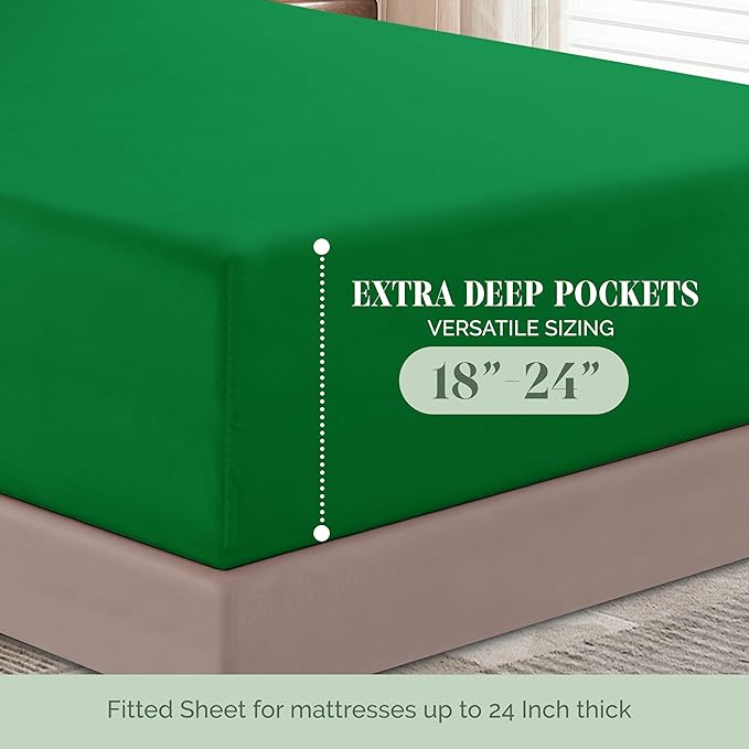 Elegant Comfort Luxury 1500 Premium Hotel Quality Microfiber 4-Piece Sheet Set - Soft, All Around Elastic 18-24 Inches Deep Fitted Sheet - Extra Deep Pocket Sheets, California King, Emerald Green