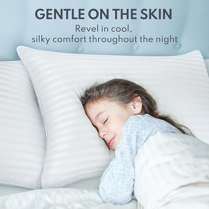 Queen Size Bed Pillows Set of 2 - Breathable Premium Down Alternative Sleeping Pillows for Side, Back, and Stomach Sleepers Fluffy Hotel Quality Soft Microfiber Fill Cooling Skin-Friendly