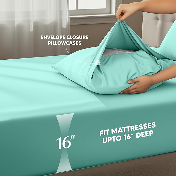 Utopia Bedding Full Size Sheet Set – 4 Piece Bed Sheets, Soft and Breathable Microfiber, Includes 1 Fitted Sheet, 1 Flat Sheet and 2 Pillowcases – Oeko Tex (Spa Blue)