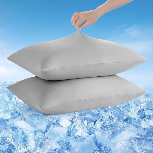 Avolare Cooling Pillow Cases Queen Size Set of 2,Arc-Chill 3.0 Cool Pillowcases for Hot Sleepers(Q-Max>0.5),Breathable&Stretchy Fabric,Softer Than Silk,Zipper Pillow Cases,Grey