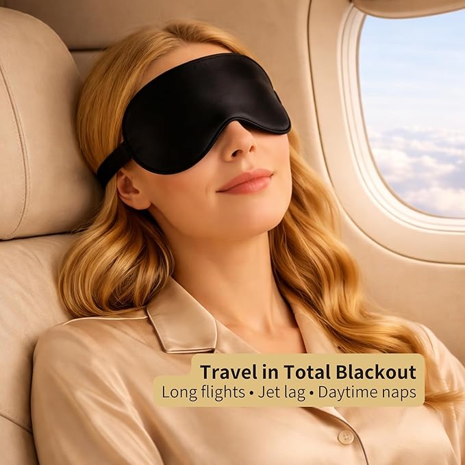 Silk Sleep Mask for Women & Men – 100% Mulberry Silk Eye Mask for Sleeping, 22 Momme, Soft & Light Blocking, Hypoallergenic, Black Silk Sleep Mask for Deep Restorative Sleep – by LUNARA