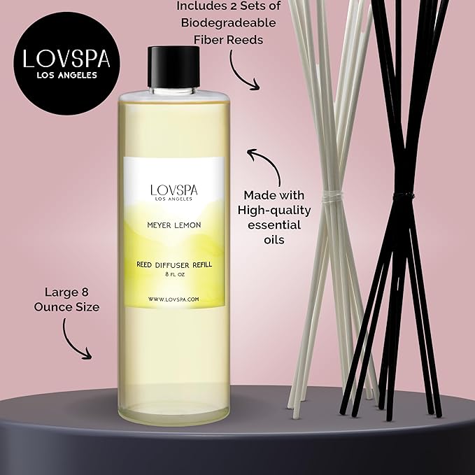 Meyer Lemon Diffuser Oil - Essential Oils for Diffuser Refill & Air Freshener Room Spray - Long-Lasting & Natural Home Fragrance, Scented Oil for Diffusers, USA Made, 8 oz