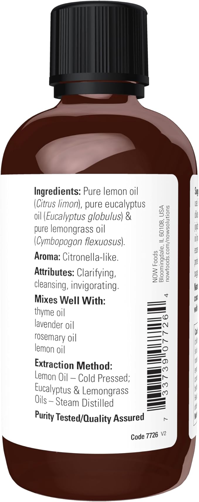 NOW Essential Oils, Lemon & Eucalyptus Oil Blend, Invigorating Aromatherapy Scent, Blend of Pure Lemon Oil and Pure Eucalyptus Oil, Vegan, Child Resistant Cap, 4-Ounce