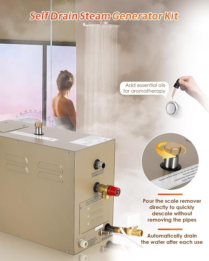Steam Shower Generator Kit 18KW for Bath Sauna SPA, Aromatherapy Steam Head, Self-draining System, LED Touchscreen Controller, 12-Hour Timer 77-131℉ for Commercial Home Use