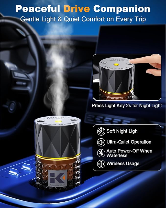 Smart Car Air Freshener | Negative Ion Car Aroma Diffuser | Car Air Freshener Diffuser with 3 Switchable Modes | Car Diffuser Auto Power-Off When Waterless | Glass Diffuser for Car, by Ikeda (Black)