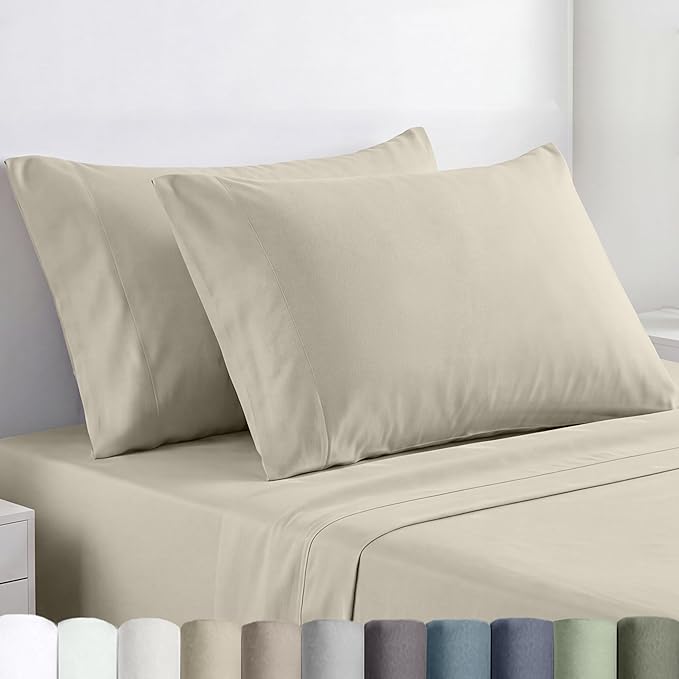 California Design Den Pillow Case Queen Size Set of 2-100% Egyptian Cotton, Crisp Percale Feel, Soft & Breathable Cotton Pillowcases Standard/Queen - Beige