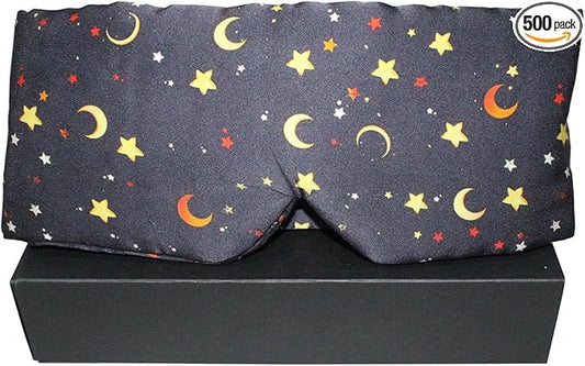 100% Mulberry Silk Eye Mask Blackout Sleeping Eye Cover for Night Sleep and Travel Nap,Soft Adjustable Eyeshade, Comfortable Blindfold for Women Men,Large Size, Black (Stars)