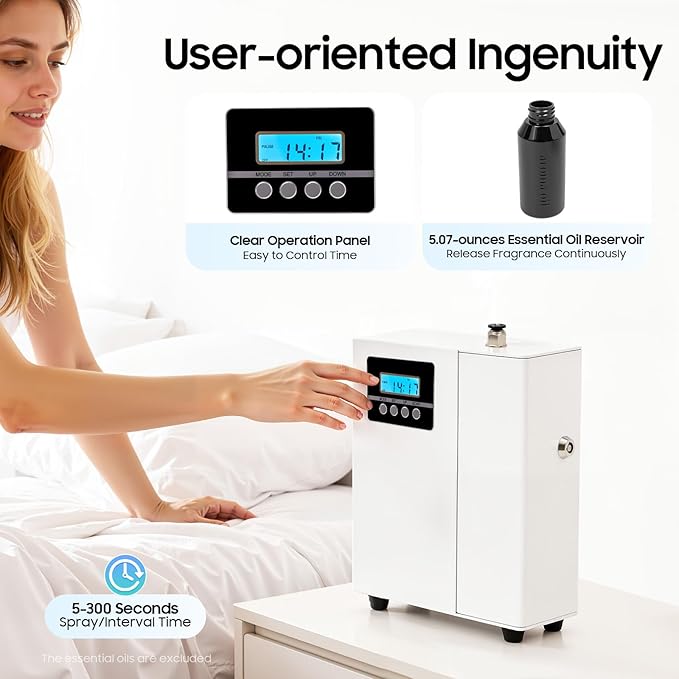 Scent Diffuser, Diffuser for Large Room with LCD Screen Essential Oil Diffuser Scent Machine 150ml House Scent Diffuser Cover 1,100 sq.ft (100 m²) Area for Whole Home Hotel Party