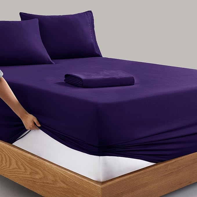 Manyshofu Extra Deep Pocket Twin Sheets Set - Hotel Luxury 1800 Thread Count Sheets & Pillowcases - Kids Bedding Set up to 24" Mattress - Purple Bed Sheets 18-24 Inch Deep Pockets - 3 Piece