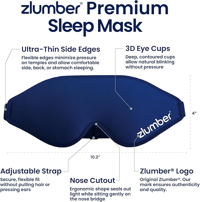 Zlumber Premium Eye Sleep Mask for Men & Women - 100% Blackout 3D Contoured Night Eye Mask for Sleeping, Travel Eye Mask & Side Sleeper Mask, Zero Eye Pressure, Adjustable