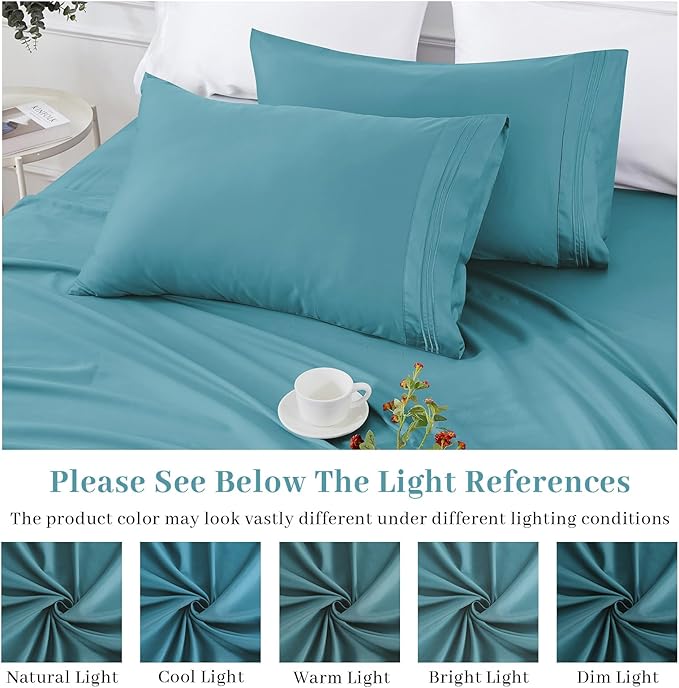 YIYEA Pillow Cases Standard Size Set of 4, Ultra Soft 1800TC Hotel Quality Double Brushed Microfiber Embroidered Pillowcases, Envelope Closure, Fade Resistant (20"x26", Teal)