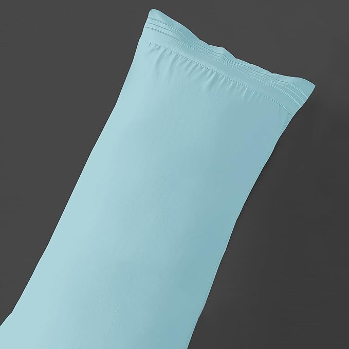 Mocassi 1-Piece Premium Body Pillowcase 1800 Series Hotel Quality Microfiber - Soft and Breathable with 3-Line Embroidery Wrinkle and Stain Resistant, Easy Care, 21" x 54", Aqua Blue