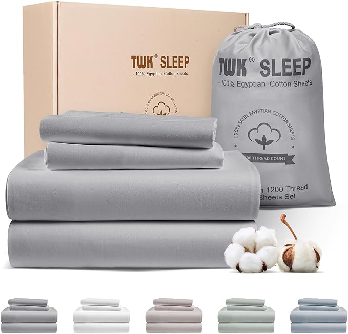TWK 1200 TC 100% Egyptian Long-Staple Cotton Bedding Sheets Set, Luxury Hotel Style Deep Pocket with Elastic Reinforced Seams Sheet Set, Soft & Comfy Natural Sheets