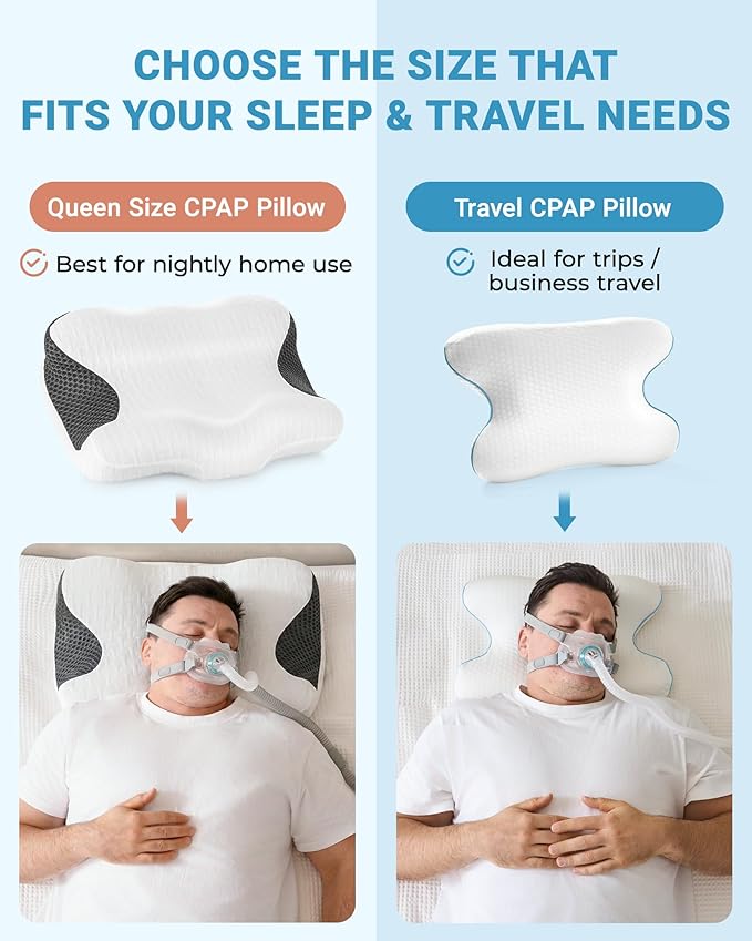 Elviros CPAP Pillow for Side & Back Sleepers, HSA/FSA Portable Travel Sleep Apnea Pillow with Adjustable Height, Reduce Mask Leaks & Pressure,for Camping, Hotels