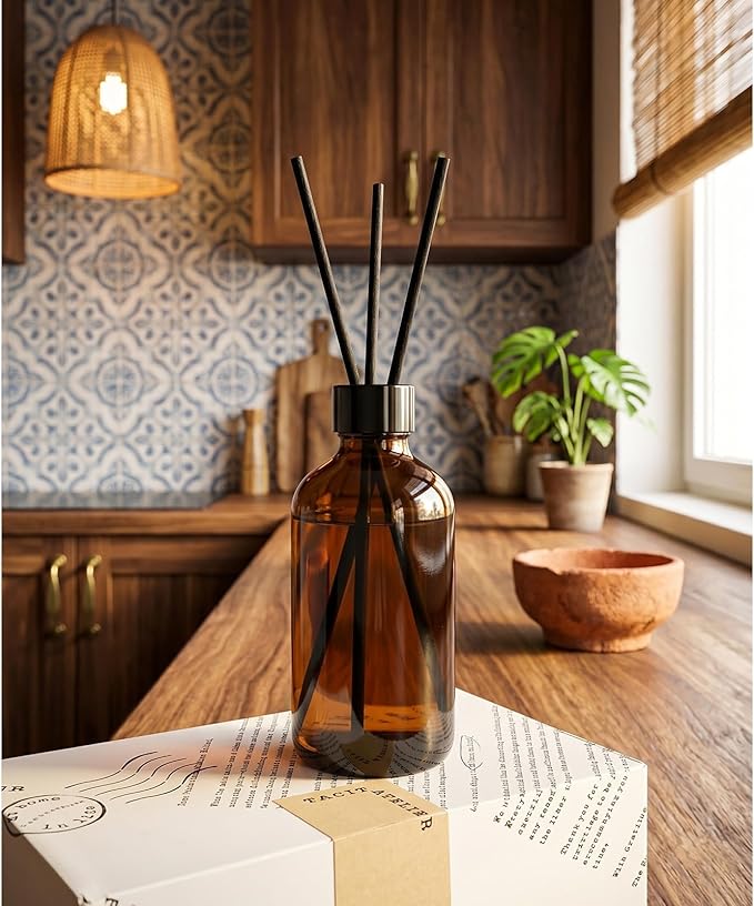 Aroma Reed Diffuser 6.7 Fl.oz Delicate Scent for Home Decor and Air Freshening Reed Scented Diffuser Home Decor Air Freshener for Bathroom Living Room Office (Pure Aroma Realm)