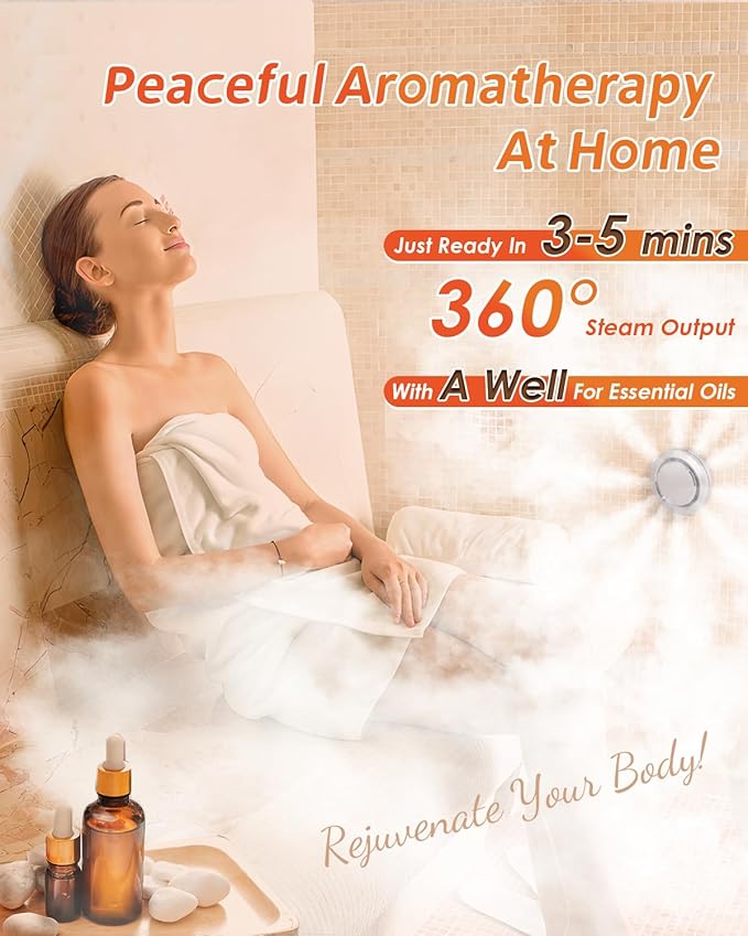 Steam Shower Generator Kit 3KW for Bath Sauna SPA, Self-draining System, Aromatherapy Steam Head, LED Waterproof Controller, 12-Hour Timer 77-131℉ For Home Commercial Use