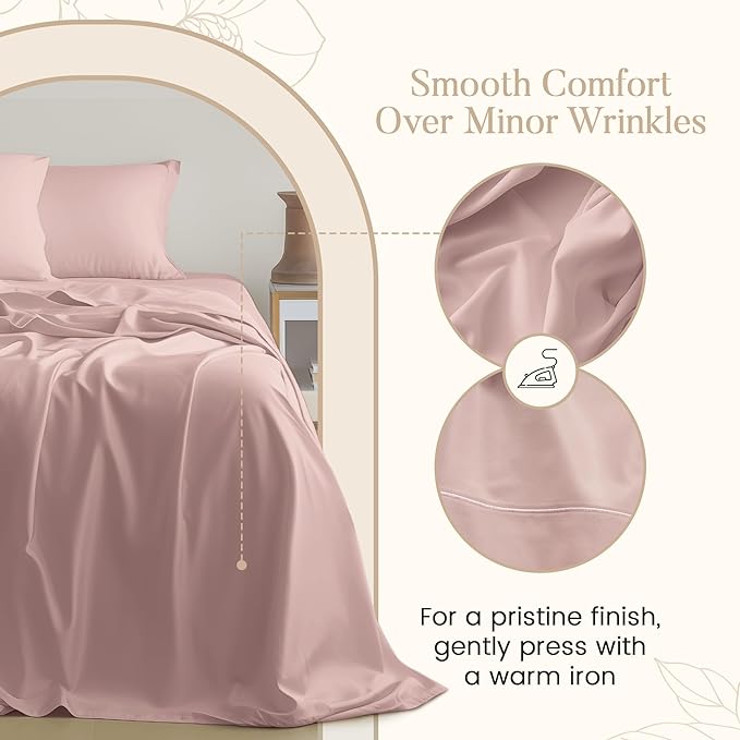 100% Cotton Sheets For Sateen Weave Twin Bed, 800TC Fully Elasticated Twin Fitted Sheet & Pillowcase Set, 15" Deep Pocket Sheets Machine Washable, Naturally Cool & Breathable - Sepia Rose