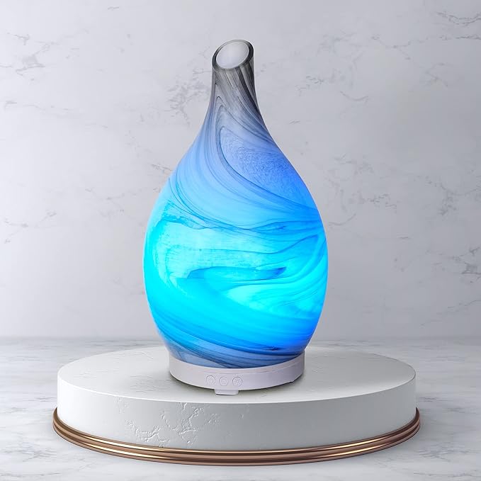 AROMAR Ultrasonic Oil Diffuser, Cool Mist Humidifier with top 3 Aromatic Oils for Aromatherapy Essential Oils, Novelty Design, 360 Degree Rotating Glass Decanter, 7 LED Colors, & auto Shut-Off 100ml.