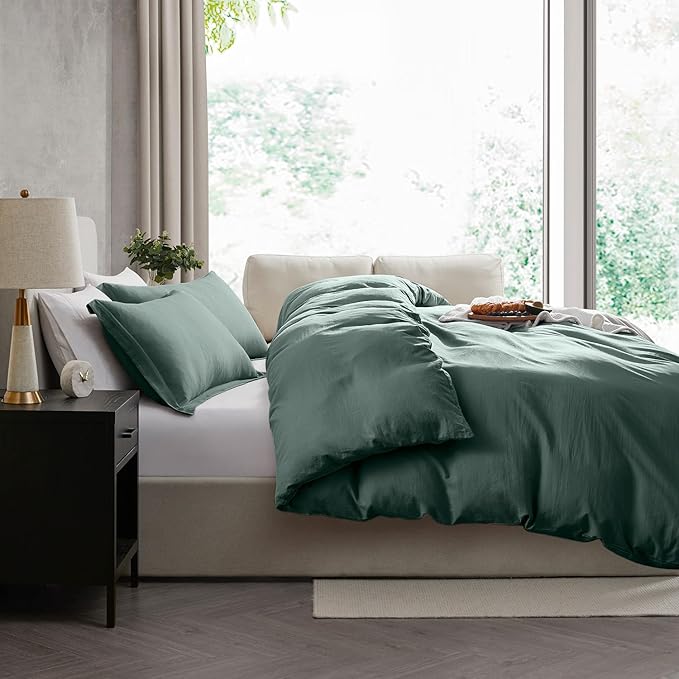 Nestl Forest Green Duvet Cover Full Size - Soft Double Brushed Full Size Duvet Cover Set, 3 Piece, with Zipper Closure, 1 Duvet Cover 80x90 inches and 2 Pillow Shams