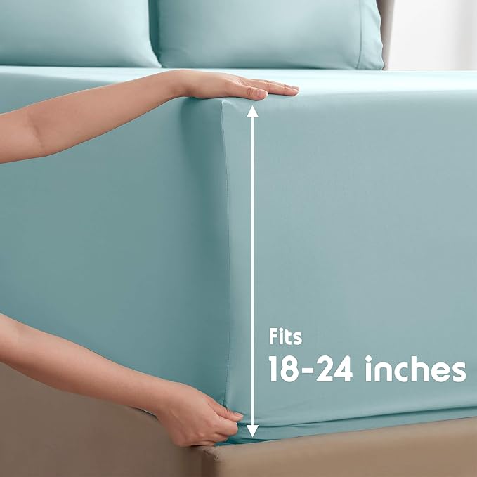 Nestl Extra Deep Full Sheet Set - 6 Piece Breathable & Cooling Sheets - Hotel Luxury Bedding Set w/18-24 Inch Deep Pockets - Easy & Secure Fit - Super Soft, Wrinkle Free & Comfy - Light Blue