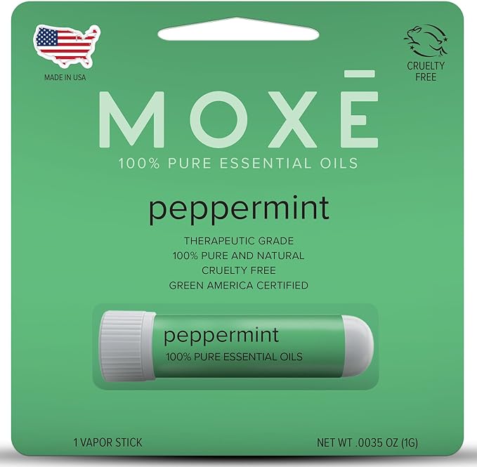 MOXE Peppermint Essential Oil Nasal Inhaler, Therapeutic No-Mess Aromatherapy, Cooling, Refreshing, Invigorating, Uplifts Mood and Positivity, Pure and Undiluted, Made in USA (1 Pack)