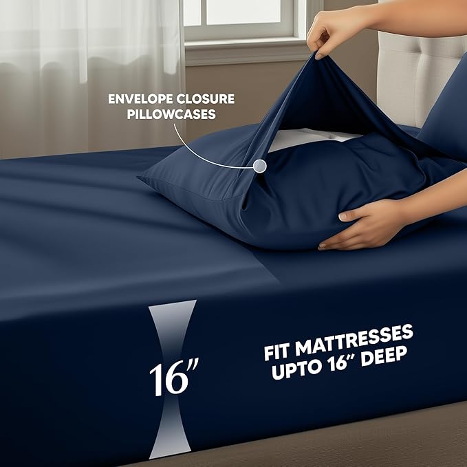Utopia Bedding Full Size Sheet Set – 4 Piece Bed Sheets, Soft and Breathable Microfiber, Includes 1 Fitted Sheet, 1 Flat Sheet and 2 Pillowcases – Oeko Tex (Navy Blue)