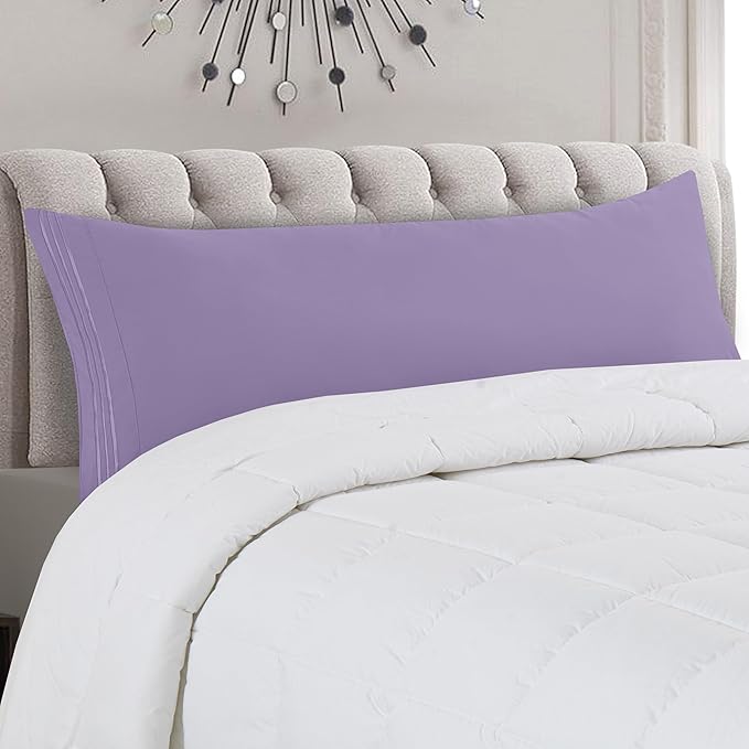 Mocassi 1-Piece Premium Body Pillowcase 1800 Series Hotel Quality Microfiber - Soft and Breathable with 3-Line Embroidery Wrinkle and Stain Resistant, Easy Care, 21" x 54", Lavender