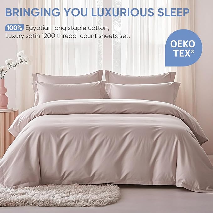 TWK 1200 TC 100% Egyptian Long-Staple Cotton Bedding Sheets Set, Luxury Hotel Style Deep Pocket with Elastic Reinforced Seams Sheet Set, Soft & Comfy Natural Sheets
