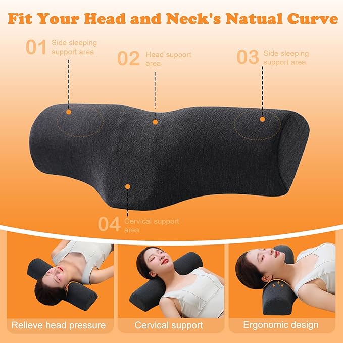 Cervical Neck Pillow for Neck Pain Relief,Memory Foam Neck Bolster Support Pillow for Bolster Support and Shoulder Relaxer Pink(Ice Silk Fabric)