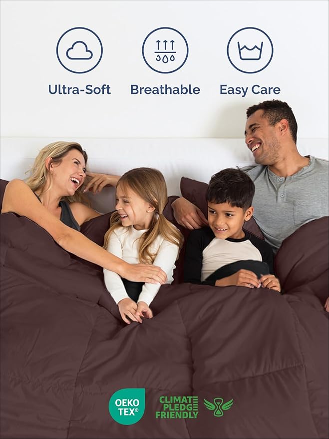 King Comforter Set - 3 Piece Bed Set for All Seasons - 1 Soft Quilted Comforter with Corner Tabs & 2 Pillow Shams - Comfy & Breathable - Premium Down Duvet Insert - Oeko-TEX - King Size, Brown/Beige