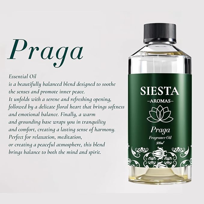 Siesta Praga Oil Aroma Hotel Luxury Scent for Diffuser Oils Praga, 16.9 Fl Oz (500ml) USA Made, Aroma Oil for Diffusers & Hotel Fragrance Oil for Aromatherapy, Bigger Bottle Bolder Long-Lasting Scent