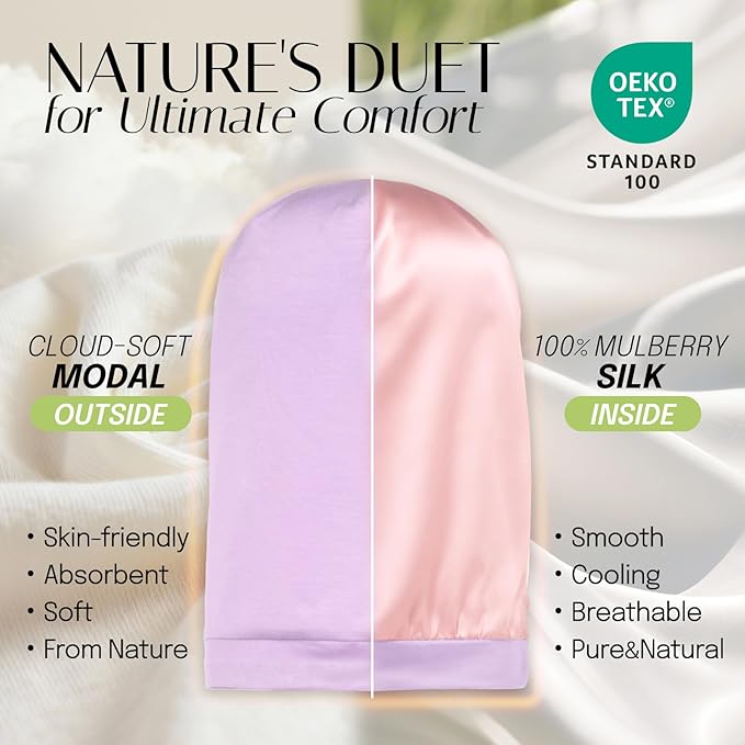 OLESILK Silk Bonnet for Long Hair, Long Hair Bonner for Sleeping Women&Men, Long Bonnets for Braids, Extra Large Bonnet Loc Cap Hair Cover Light Purple
