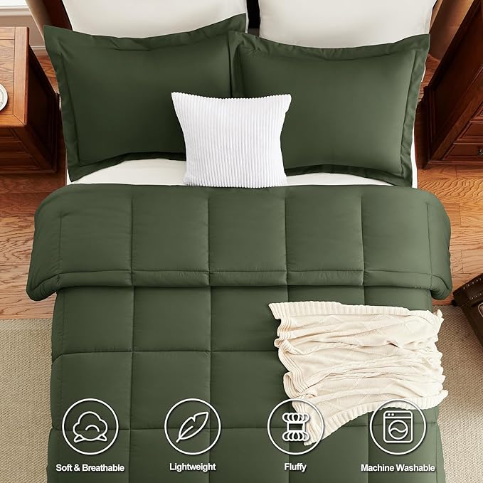 CozyLux Twin/Twin XL Comforter Set Olive Green - 2 Pieces Box Stitched Twin Bed Set for Teen Boys and Girls with All Season, Soft Bedding Sets with 1 Down Alternative Comforter and 1 Pillow Sham