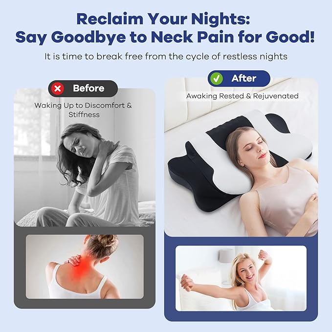 Cervical Neck Pillow for Pain Relief,Cervical Pillow with Memory Foam Ergonomic Pillows with Dual Heights for Back, Stomach and Side Sleepers Kids' Floor Pillows Cushions (Black, Standard 26"×15")