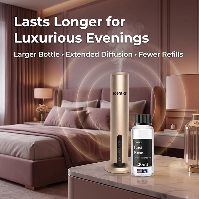 Scentia Lost Rose Diffuser Oil Refill – Hotel Fragrance Oil Inspired by Fairmont – 120 mL – Rose, Oud Wood & Clove Long-Lasting Scent for Ultrasonic & Waterless Diffusers, Made in USA