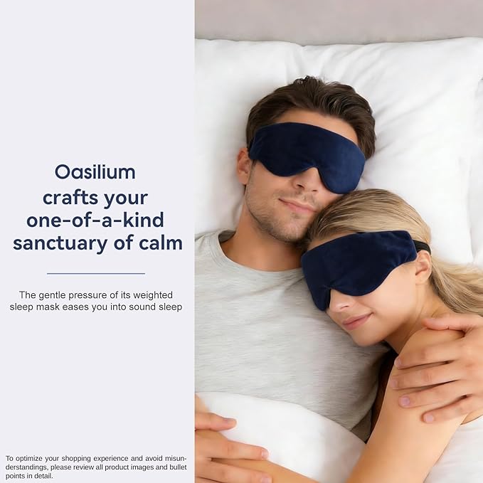Lyocell Weighted Sleep Eye Mask for Women Men, 7oz or 5.3oz, Removable Washable Weighted Bag, Light Blocking Eye Cover,Soft Eye Shade for Travel Essentials, Office Naps, Gift,Dark Blue
