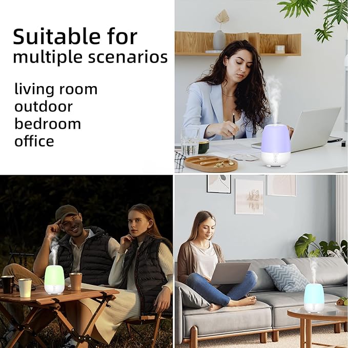 SPLITSKY 150ML Cordless Essential Oil Diffuser, Built-in 6000mAH Rechargeable Battery, 7 Hours Run Time, 7 Colors LED Light, Portable Aromatherapy Diffuser for Home, Outdoor, Travel (White)