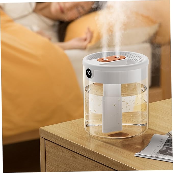 2L Cool Mist Air Humidifier with Humidity Display, 3 Modes, Dual Spray & Light, Silent Diffuser for Bedroom, Baby Nursery, Office, Car & Indoor Plants