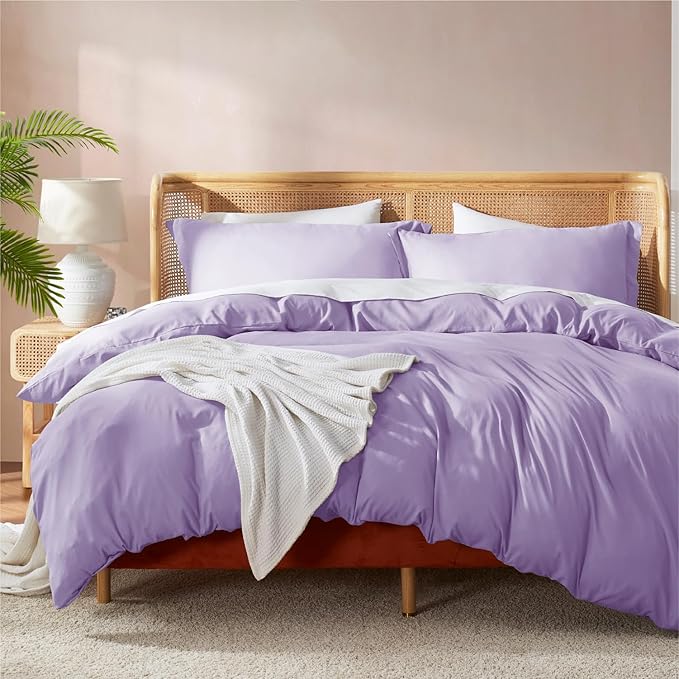 Nestl Queen Duvet Cover Set with Comforter Insert - Lavender 4 Piece 90x90 Duvet Cover & 2 Pillow Shams with White Quilted Down Alternative Comforter, Ultra Soft, All Season