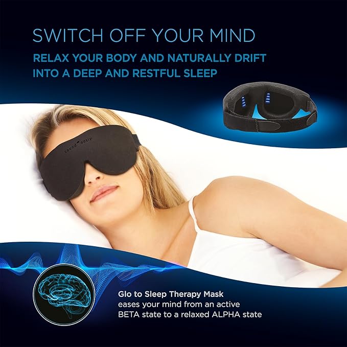 Glo to Sleep Eye Mask, Nighttime Adult Sleep Aid for Men & Women, Deep REM Sleep, Relaxation, Helps You Fall Asleep Quickly, Calm Your Mind, Relax Your Body, 100% Light Blocking