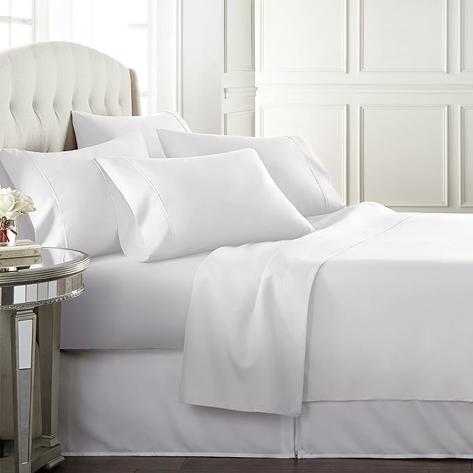 Danjor Linens Bed Sheet Set King Size for Hot Sleepers, Hotel Premium Sheets with 4 Pillowcases, Lightweight Brushed Microfiber Deep Pockets, Breathable Cooling 6 Piece Bedding Sets, White