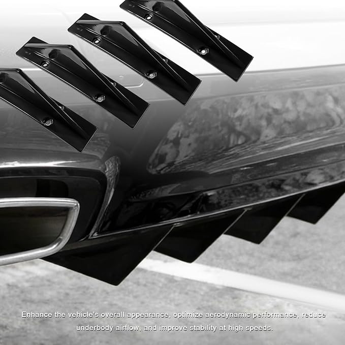4 PCS Car Lower Bumper Lip Diffuser, Anti-Crash Auto Rear Splitter Lip Wing Protector with Mounting Screws, Universal Rear Spoiler Shark Fin Decoration for Cars Trucks SUVs (Triangle Black)