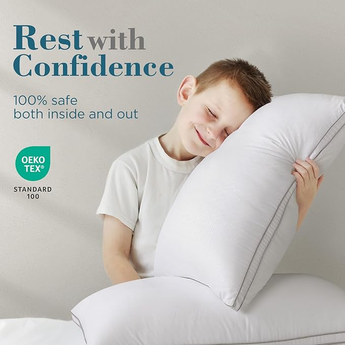 viewstar Bed Pillows Set of 2, Hotel Quality Cooling Down Alternative Gusseted Pillows for Side, Back, or Stomach Sleepers, White, 19" x 33"