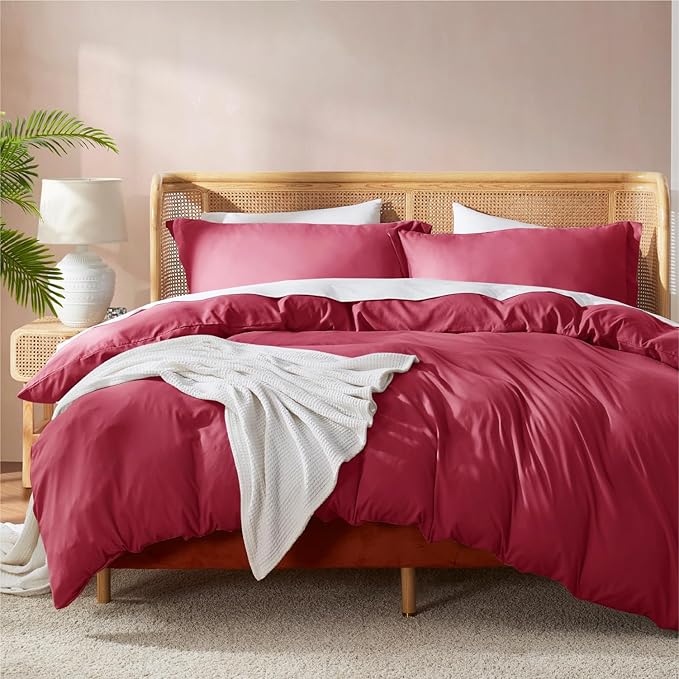 Nestl Full Duvet Cover Set with Comforter Insert - Burgundy Red 4 Piece 80x90 Duvet Cover & 2 Pillow Shams with White Quilted Down Alternative Comforter, Ultra Soft, All Season