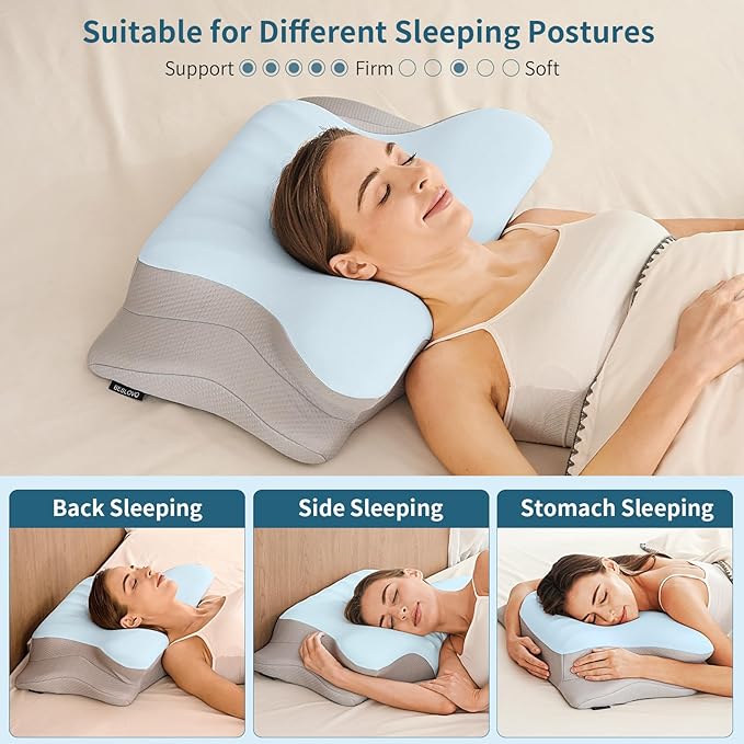 Ylekto Cervical Neck Pillow for Pain Relief - Ergonomic Memory Foam Pillows for Sleeping, Cooling Side Sleeper Pillow for Neck Support, Contour Orthopedic Bed Pillow for Sleepers